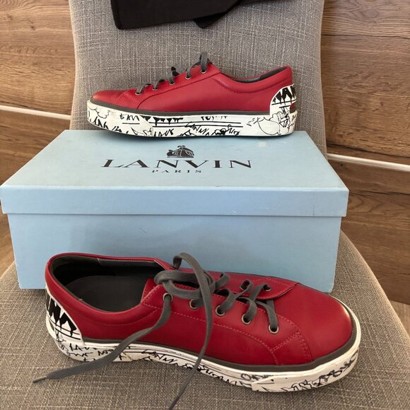 Lanvin Men's Dark Red Leather Shoes - Size 11 - Picture 1 of 11
